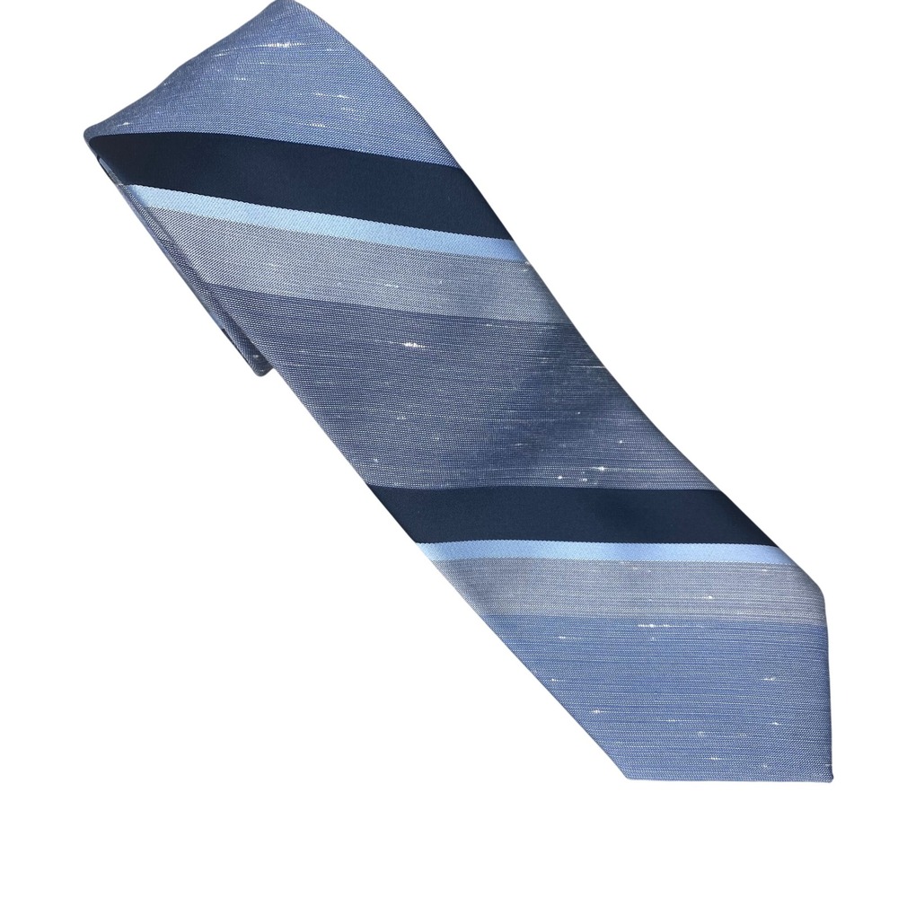 VTG Wembley Wemsilk Tie Mens Blue‎ Grey Striped Textured Classic 54x3